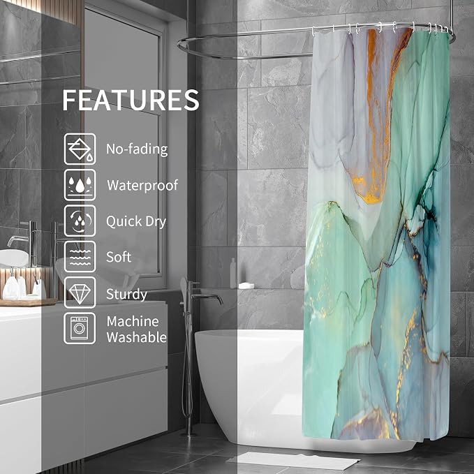 Gibelle Long Fabric Shower Curtain 72 x 78, Tall Abstract Marble Shower Curtains - Image 2