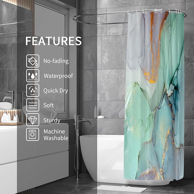 Gibelle Abstract Marble Shower Curtain, Modern Ink Art Decor Waterproof Fabric - Image 2
