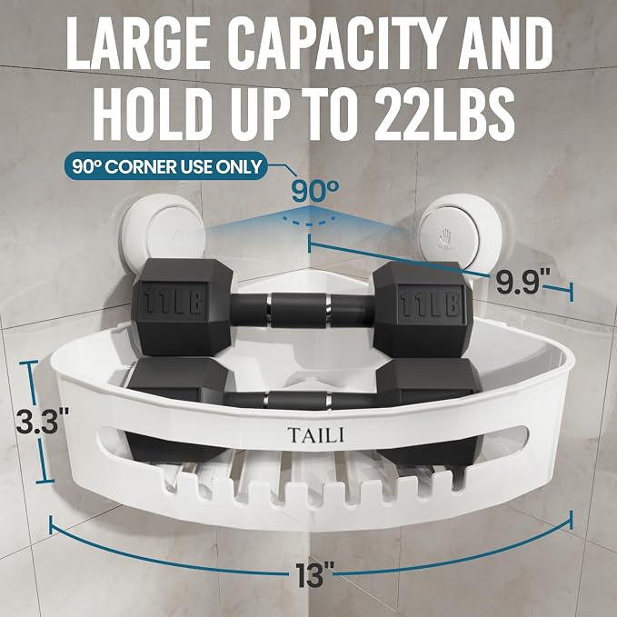 TAILI Shower Caddy Suction Cup Corner, Heavy Duty Bathroom Basket, Bath Shelves - Image 3
