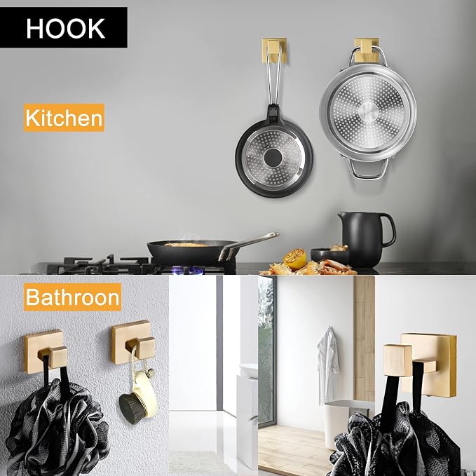 TNOMS Brushed Gold Towel Bar Set Bathroom Hardware Set, 5 Pieces Gold Bathroom - Image 5