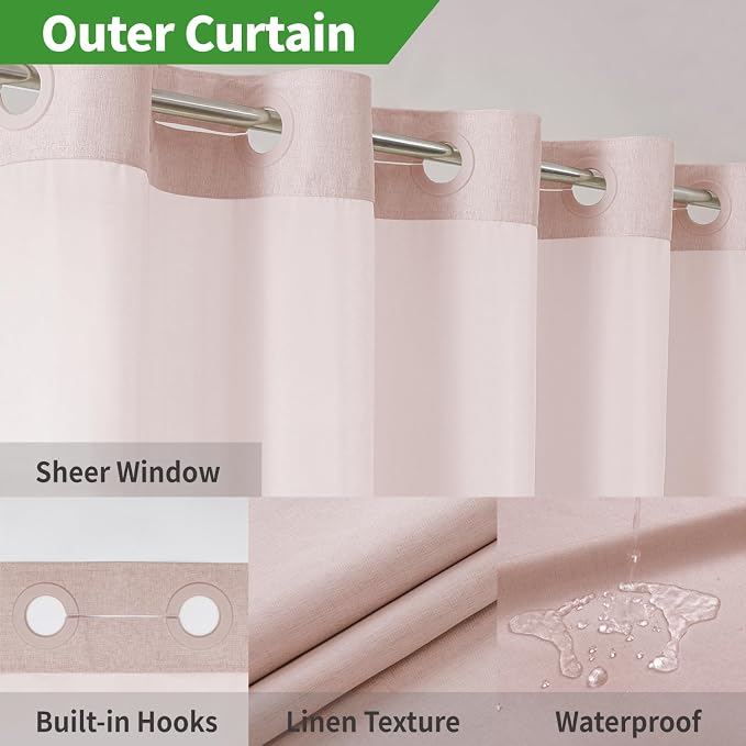 Stall No Hooks Needed Linen Textured Shower Curtain - Image 4
