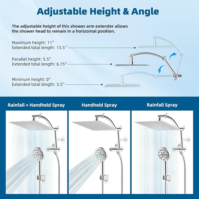 Hibbent All Metal Shower Head, 10 Sprays, Adhesive Showerhead Holder - Image 6