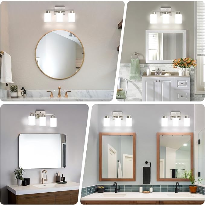 Brushed Nickel Bathroom Light Fixtures, 3-Light Modern Vanity Light Over Mirror - Image 3