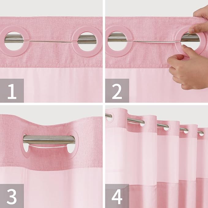 Long No Hooks Needed Linen Textured Shower Curtain - Image 4