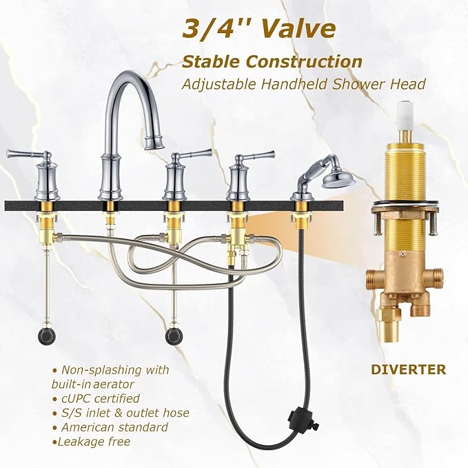 Roman Tub Faucet with Hand Shower, Antique Tub Shower Faucet Set with Valve - Image 4
