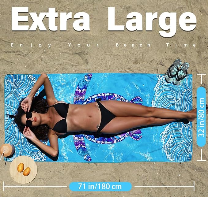 2 Pack Microfiber Lightweight Beach Towel Sand Free Quick Dry Absorbent Thin - Image 3