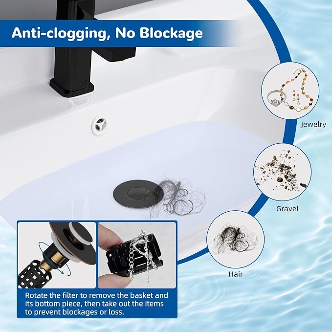 Hibbent Upgraded 3 in 1 Bathroom Sink Drain Strainer, Universal Pop Up Stopper - Image 2