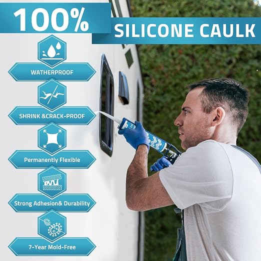 PAULINN Silicone Sealant, 100% Silicone Caulk Clear Waterproof - Image 3