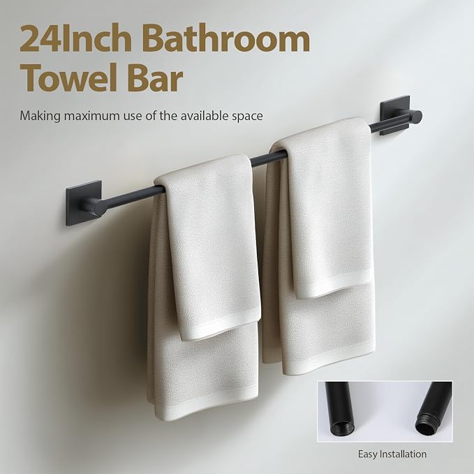 Bathroom Accessories Set Matte Black Towel bar Set, 4 Piece Towel Rack Set - Image 4