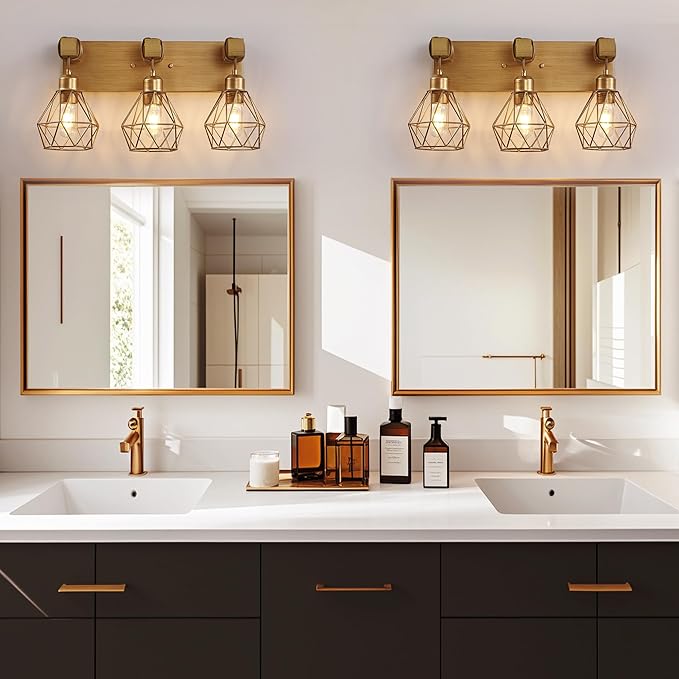 Farmhouse Bathroom Light Fixtures, 3-Light Gold Bathroom Vanity Light, Rustic - Image 6