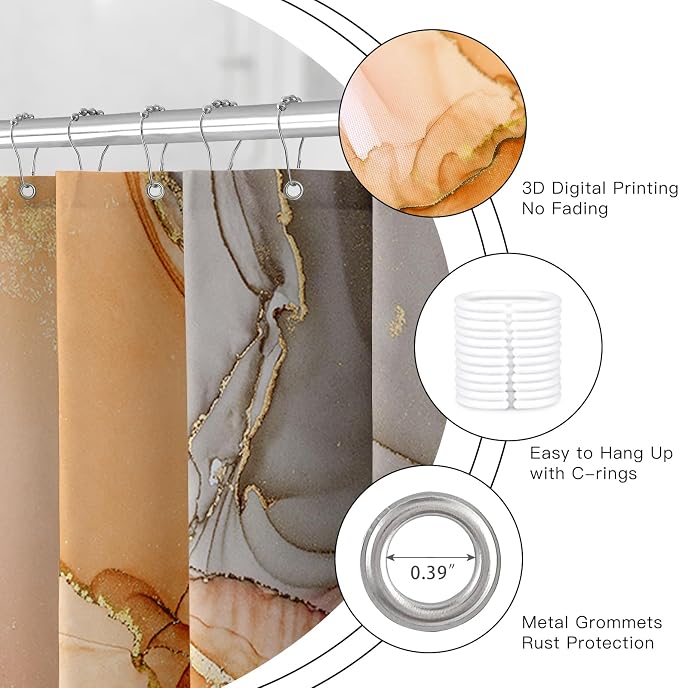 Small Stall Marble Shower Curtain 36 x 72 Inch, Half Narrow Abstract Modern - Image 5
