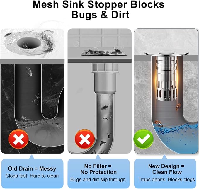 Universal Bathroom Sink Stopper Replacement, Pop Up Sink Drain Strainer Hair - Image 8