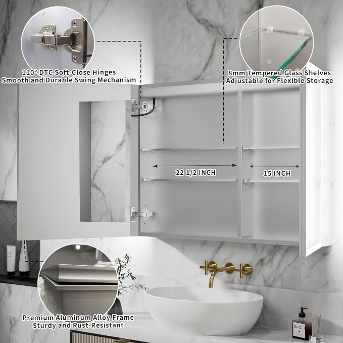 LED Medicine Cabinet Mirror for Bathroom, 40x30 Medicine Cabinet - Image 4