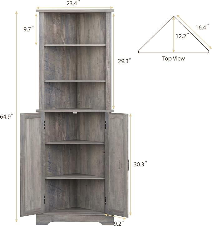 Smuxee Tall Corner Storage Cabinet, Farmhouse Corner Cabinet - Image 2