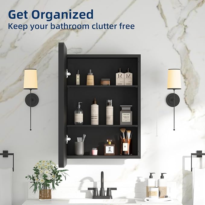 Bathroom Medicine Cabinet with Mirror 16 x 24 Inch, Mirrored Cabinets with 2 - Image 8