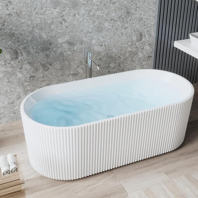 Freestanding Bathtub 67 Inch Acrylic Soaking Tub – Contemporary Stripe Design - Image 3