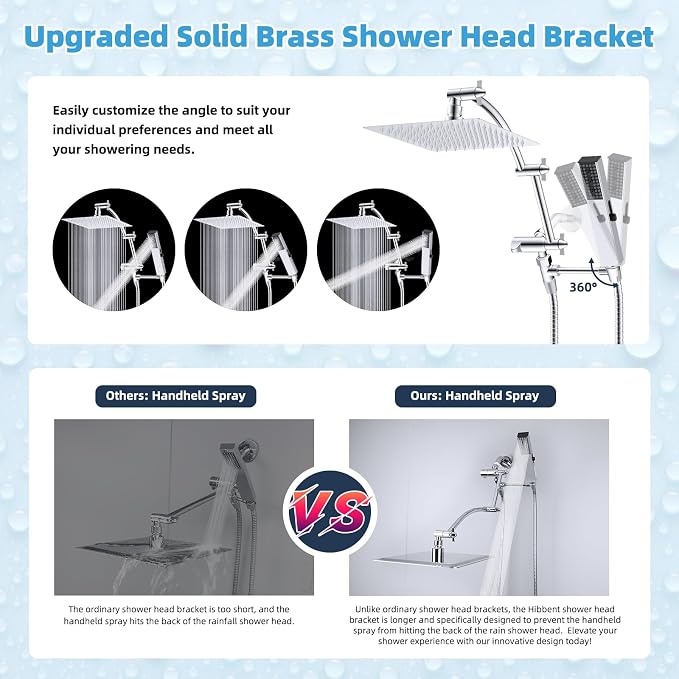 Hibbent All Metal CUPC Certified 8'' Rainfall Shower Head, Dual Shower Head - Image 3