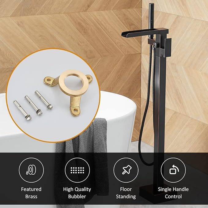 BESy Freestanding Bathtub Faucet Waterfall Tub Filler Oil Rubbed Bronze Floor - Image 8