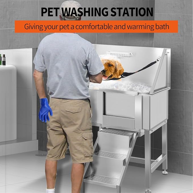 38 Inch Dog Grooming Bathtub Station, Professional Stainless Steel Wash Shower - Image 5