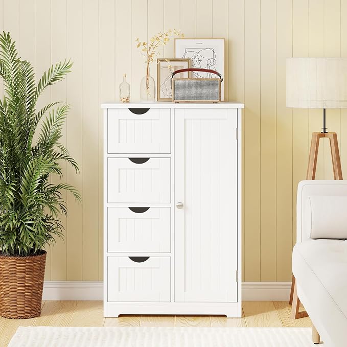 Giantex Storage Cabinet with 4 Drawers, Bathroom Storage Organizer with Cupboard - Image 8