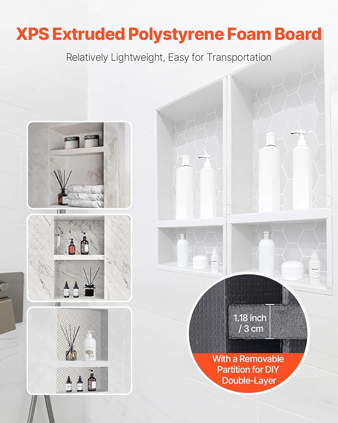 VEVOR Shower Niche, 16 x 32 inch + 16 x 32 inch Recessed Wall Niche - Image 5