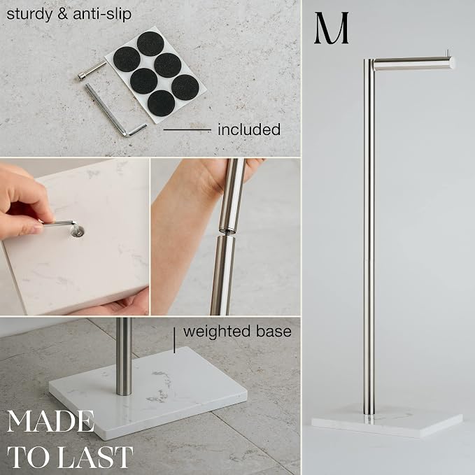 MARMOLUX ACC Free Standing Brushed Nickel Toilet Paper Holder Stand White - Image 3
