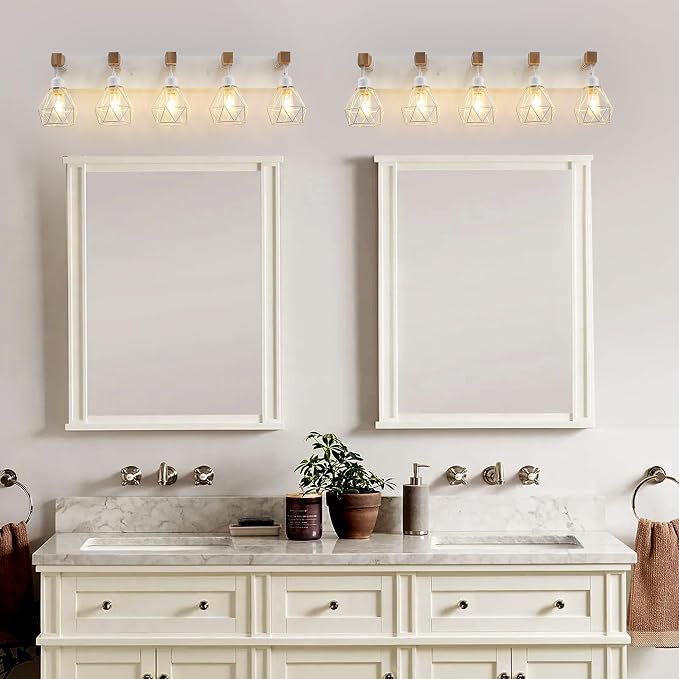 Farmhouse Vanity Light for Bathroom, 5-Light White Wood Bathroom Vanity Light - Image 7