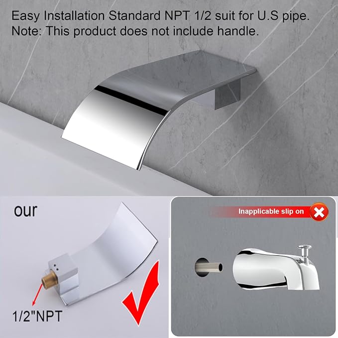 Chrome Waterfall Tub Spout Wall Mount Bathtub Faucet - Image 5