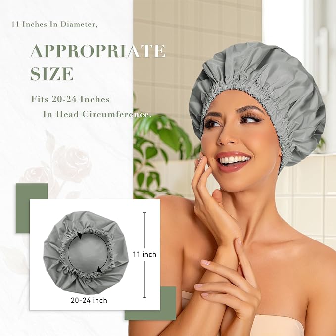 Reusable Shower Cap for Women, Large Waterproof Shower Essentials Bonnet - Image 3