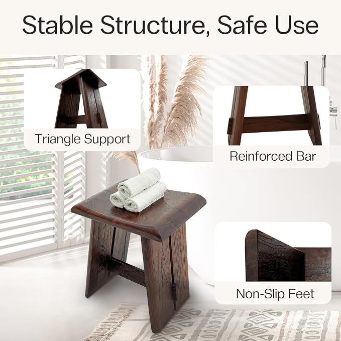StrongTek Teak Shower Stool for Bathroom, Teak Bath Bench, Ergonomic Curved Seat - Image 5