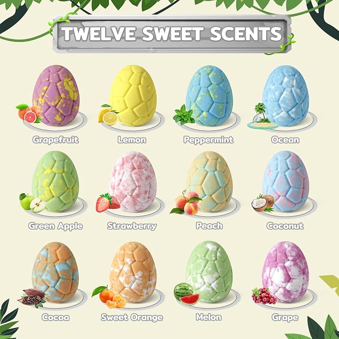 Bath Bombs with Surprise Dinosaur Toys Inside, 12 Pack Organic and Natural - Image 4