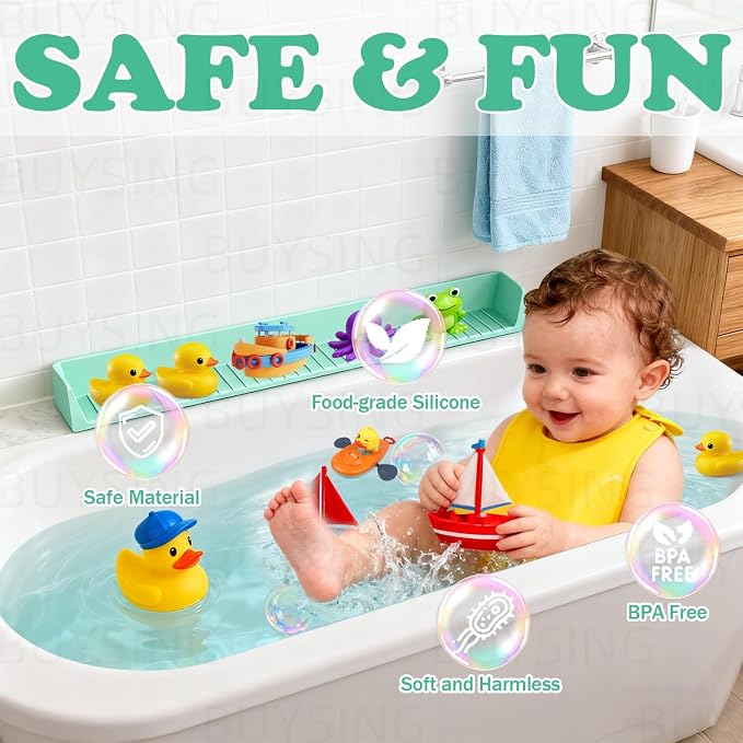 Bathtub Splash Guard for Tub 31.5 in &11 Suction Cups, Lengthened Silicone - Image 4
