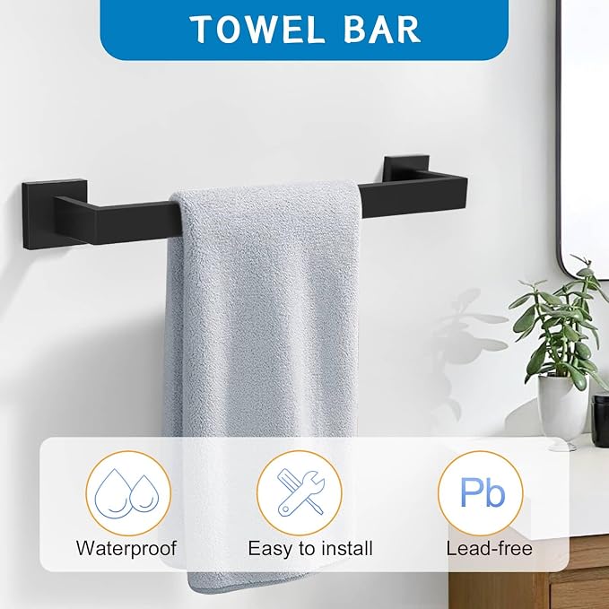 Matte Black 5 Pieces Bathroom Hardware Accessories Set Towel Bar Towel Holder - Image 2