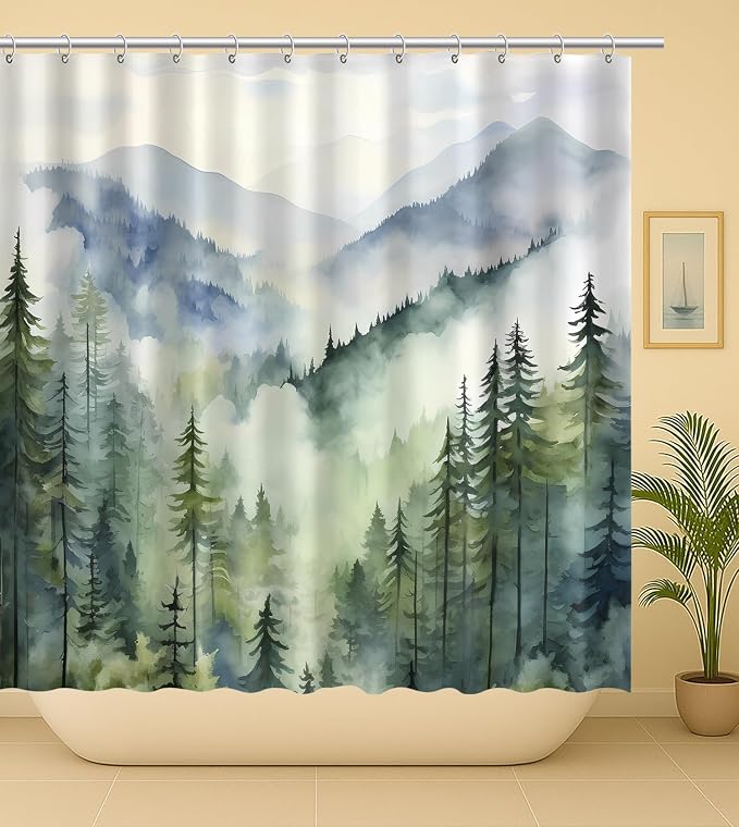 Coveted Goods Mountain Forest Shower Curtain 72” x 72”, Waterproof Polyester - Image 2