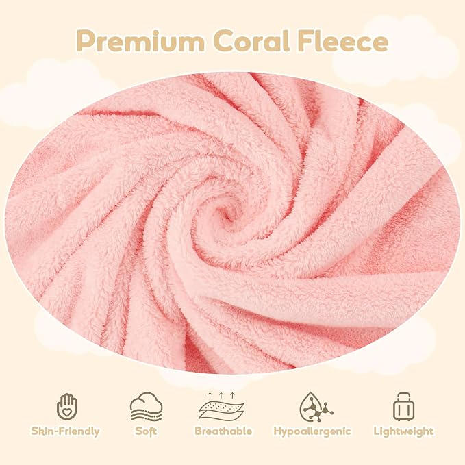 Hooded Towel for Newborn, 2 Pack Soft Coral Fleece Baby Towels, Ultra Absorbent - Image 3