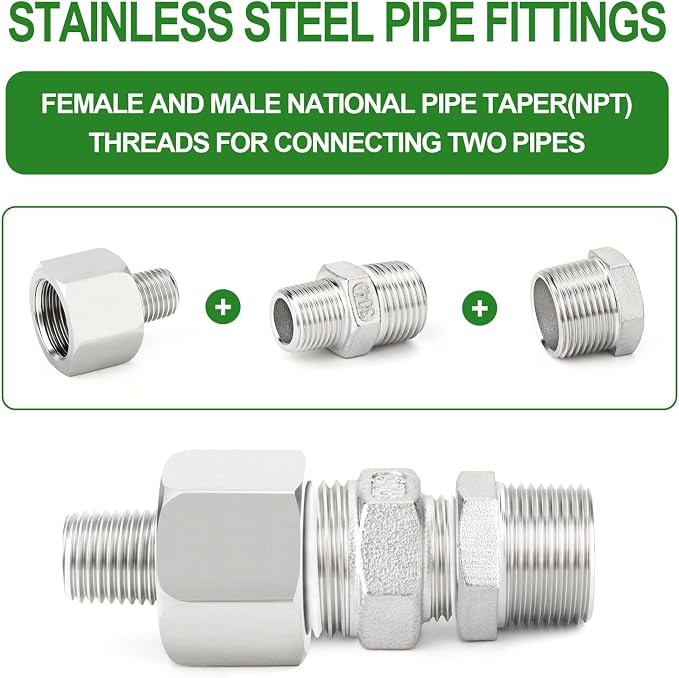 TAISHER 10PCS 304 Stainless Steel Pipe Fitting, New Reducer Adapter, 3/8" NPT - Image 6