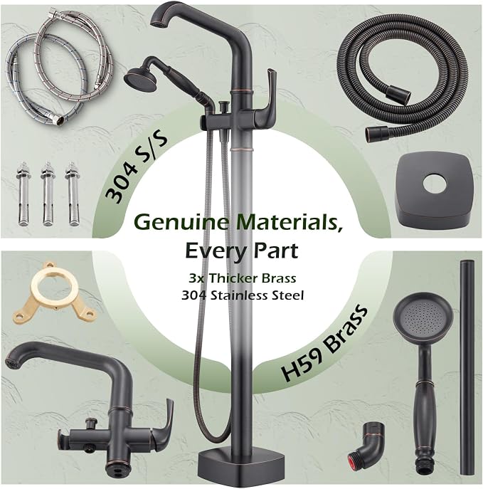 Luxury Free Standing Tub Faucet, Classic Brass Freestanding Bathtub Faucet - Image 7