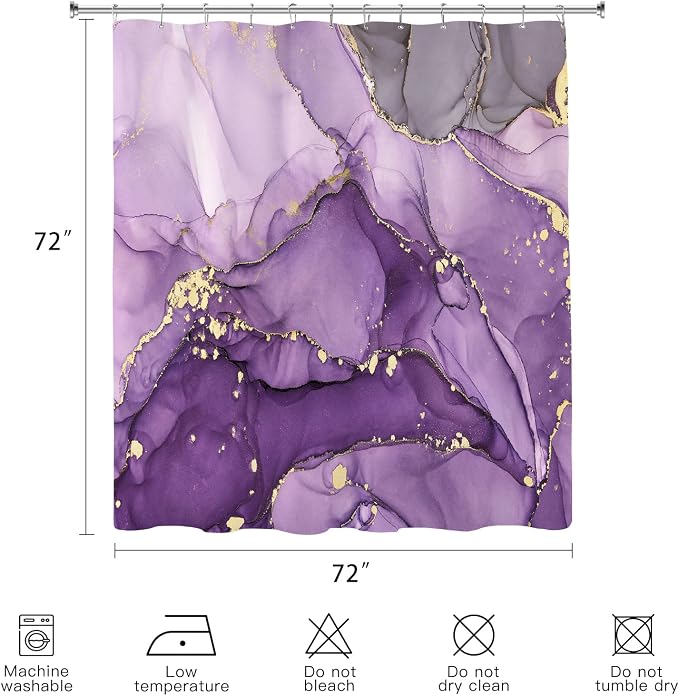 Purple Marble Shower Curtain, Modern Abstract Fabric Shower Curtains - Image 6