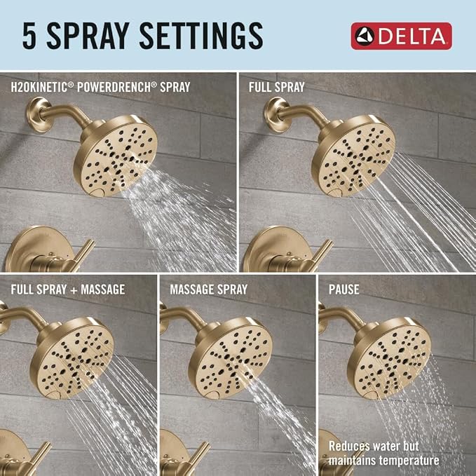 Delta Nicoli 14 Series H2Okinetic Bathtub and Shower Faucet Set, Brushed Gold - Image 7