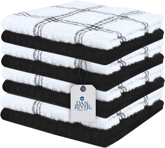 DAN RIVER Premium Dish Cloth 100% Cotton 12 X 12 Inches |Pack of 8|-Ultra Soft by DanRiver