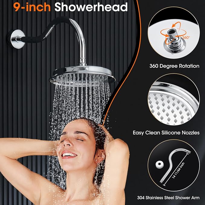 Shower System with Rain Shower Head, Handheld Spray, Rough-in Valve and Trim - Image 6