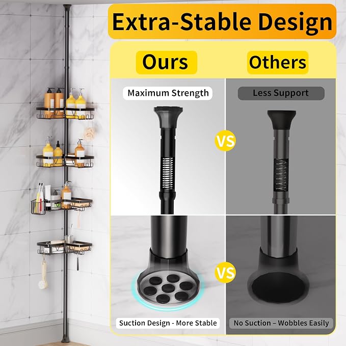 KEGII Corner Shower Caddy Tension Pole, Adjustable Bathroom Organizer Shelf - Image 5