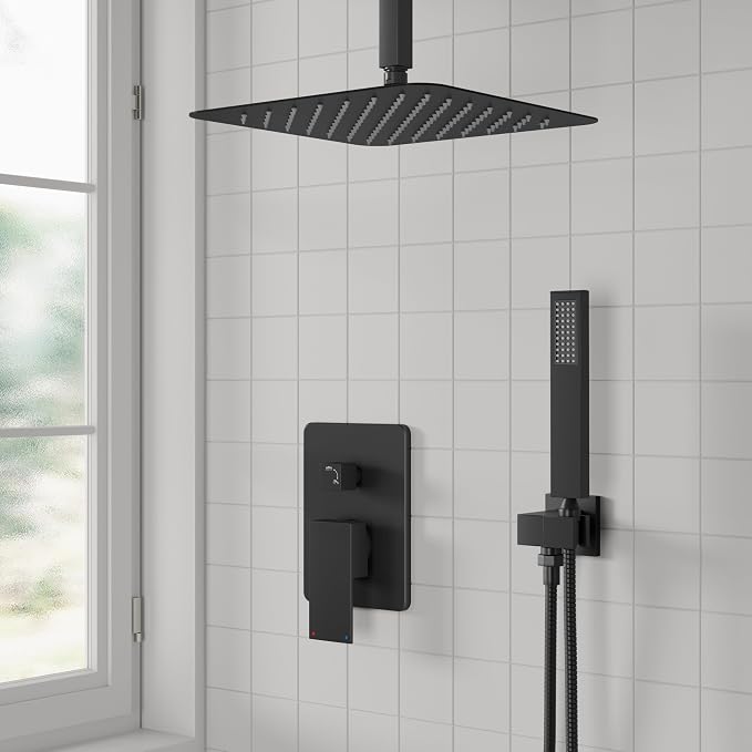 ESNBIA Shower System Black, All Metal Ceiling Shower Faucet Set - Image 3