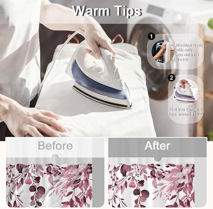 No Hook Shower Curtain and Liner Set, Dark Red Eucalyptus Floral Shower Curtains - Image 5