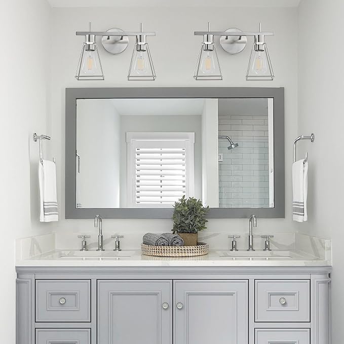 Industrial Bathroom Vanity Lights: 2 Light Silver Brushed Nickel Vintage Metal - Image 4