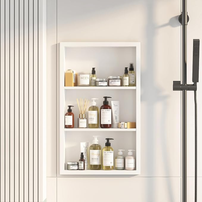 Bathroom Medicine Cabinet Recessed, 14x24 White Shower Niche - Image 10