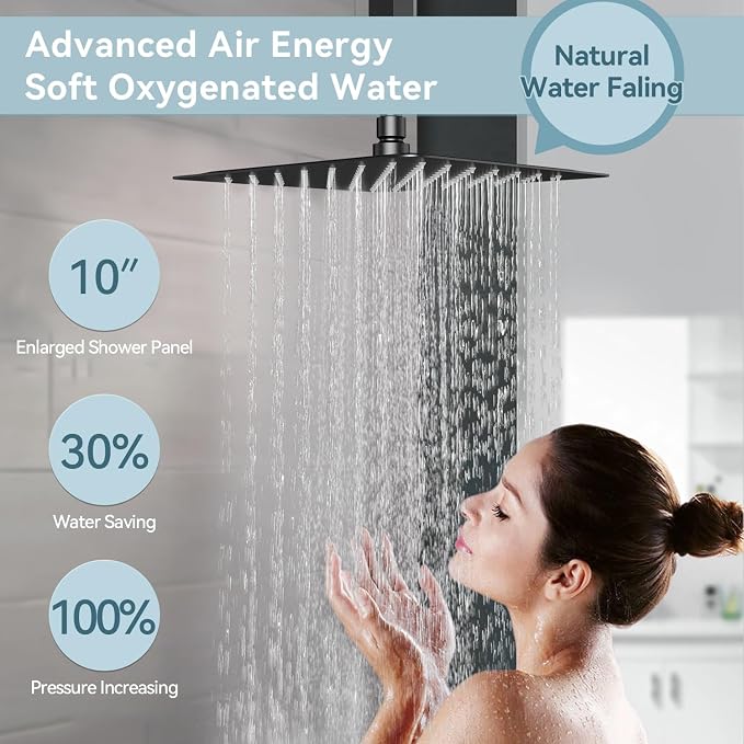 Shower Faucet Sets Matte Black Shower System, Bostingner Five Function Diverter - Image 6