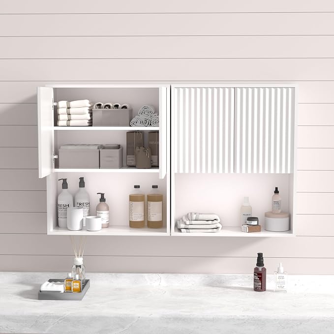 Fluted Bathroom Wall Cabinet Over The Toilet Storage, Wall Mounted Cabinet - Image 6