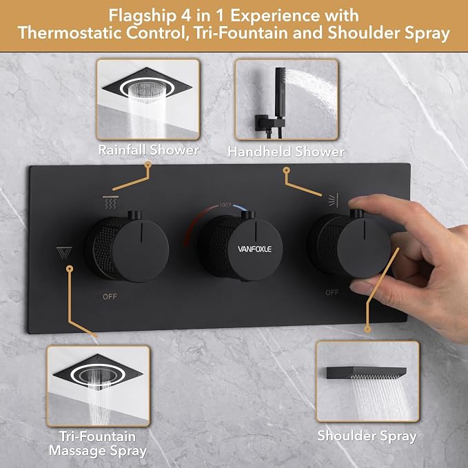 VANFOXLE Shower Faucet Set Matte Black Shower System, Shower Faucet - Image 5