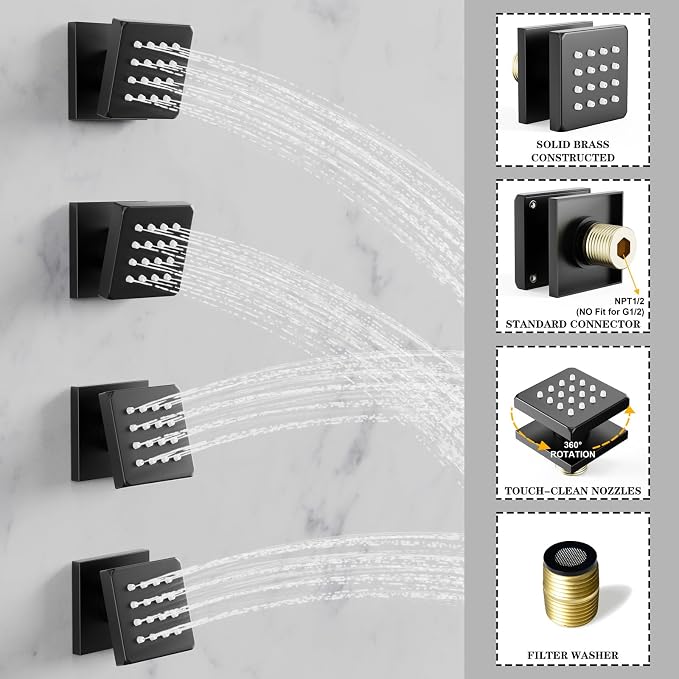 Shower System 12IN Modern Rain Brass Faucet Set - Image 3